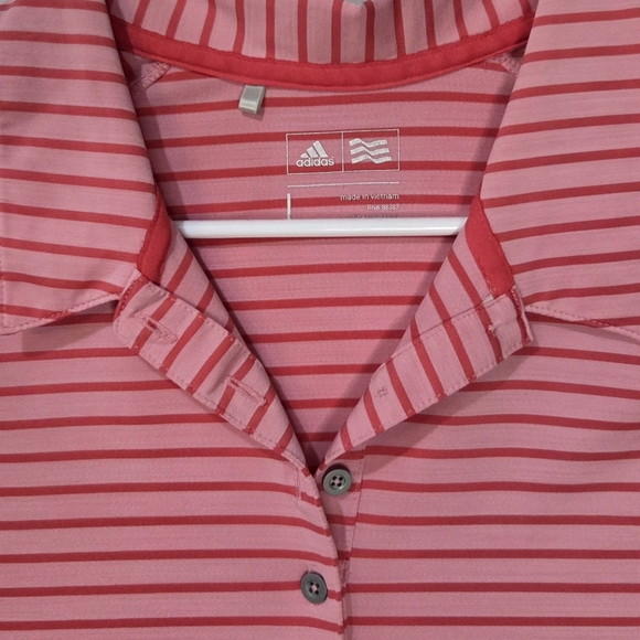 Women's Adidas Large Pink Striped Polo Preppy Athleisure Golf Top Large - Picture 3 of 6